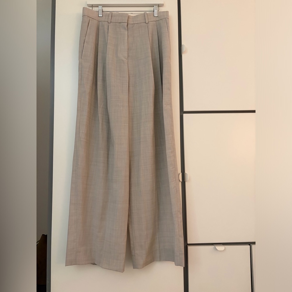 COS Wide-Leg Plaid Trousers in Light Gray